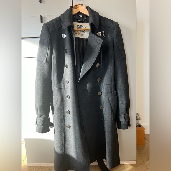 Burberry Double-Breasted Women’s Knee-Length Charcoal Button Belt Coat size 8/M - Picture 4 of 15